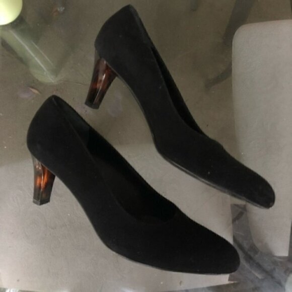 Salvatore Ferragamo Heels 7B Black Nero Suede Turtle Shell Brown - Picture 10 of 11